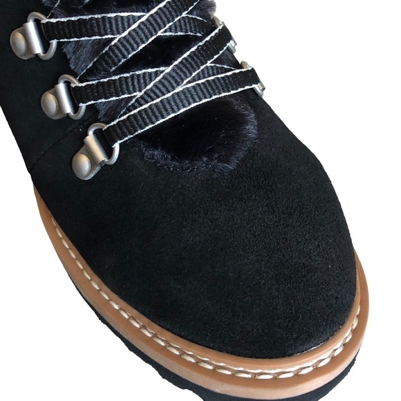 Splendid NWT Evita Lace Up Suede Faux Fur Trim Winter Boot Black Size 10 - Picture 8 of 15